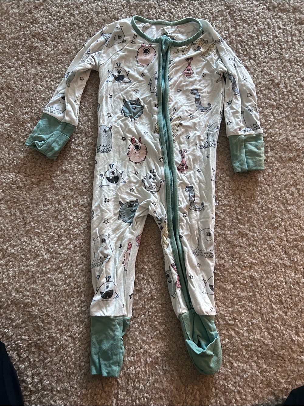 Caden Lane Neutral Monster Print Footed Pajama 3-6 months
